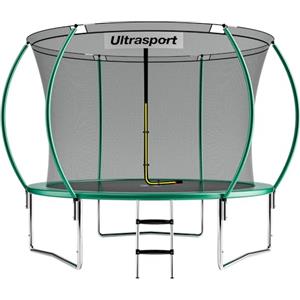 Ultrasport Trampolino da Giardino XL, Diametro 305 cm, Capacità di Carico fino a 150 kg, Trampolino da Esterno Spazioso con Elementi di Sicurezza, Set Completo, Verde