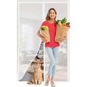 mingxuanhaihan Zanzariera Magnetica per Porte 120x255 cm Chiusura Automatica Facile da Installare, Tenda Zanzariera per Balcone Soggiorno Camera da Letto, Righe bianche
