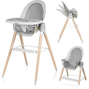 LIONELO Maya seggiolone pappa 2 in 1 per bambino, reclinabile, vassoio rimovibile, gambe antiscivolo, da 6 a 36 mesi, cinture di sicurezza, capacità di carico fino a 15 kg / 25 kg (White)