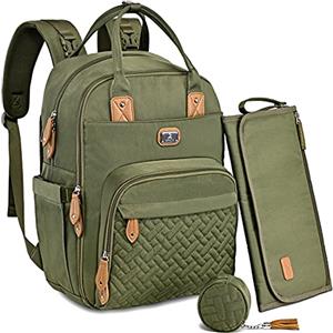 Dikaslon Zaino per pannolini grande borsa con fasciatoio e porta ciuccio per neonati e ragazze, cinghie per passeggino, borsa per maternità, mamma o papà (verde scuro)