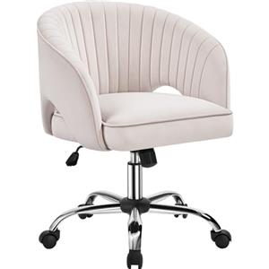 Yaheetech Sedia da Ufficio, Poltroncina Scrivania Schienale Reclinabile | Sedia Vanity, Altezza Regolabile, in Velluto,per Camera da Letto, Studio, Crema