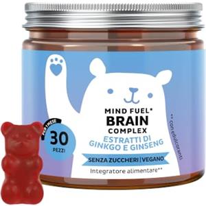 Bears with Benefits - Gommose Ginseng e Ginkgo - Concentrazione - 30 pezzi | Mind Fuel Brain - Ginseng, Ginkgo, L-Teanina, Vitamine B6, B12, C & Niacina - Cura da 1 mese - Senza Zuccheri, Vegano