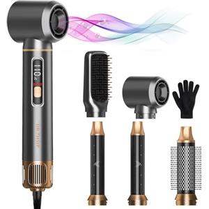 AVENHO 5 in 1 LCD Spazzola Asciugacapelli Airstyler, Arricciacapelli Automatico, Spazzola Lisciante, Volumizzante, Adatto a Tutti i Tipi di Capelli - Silver