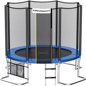 Ultrasport Trampolino da giardino Jumper, Ø 305 cm, Compreso il tappetino per saltare, molle, rete sicurezza, Posta rete imbottita e paraspigoli, resistente intemperie, carico massimo 160 kg, Blu