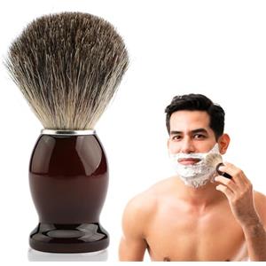 UOCAI Pennello da barba da uomo, con manico in legno, pennello da barba per peli di tasso e barba del viso, strumento da barba per capelli di tasso