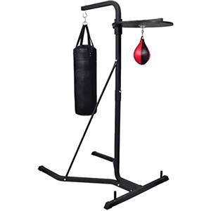 Ordellia Stazione da boxe 2 in 1 con sacco da boxe e pera, supporto in acciaio nero e rosso, 136 x 106 x 203 cm, autoportante per boxe, kickboxing, fitness, resistenza, allenamento della forza