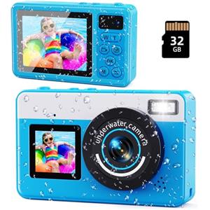 Maxmango D70 Fotocamera Subacquea 4K 48MP, Macchina Fotocamera Impermeabile 10FT per Piscina Spiaggia, Doppio Schermo Autofocus Zoom 18X, Macchina Fotografica Regalo per Ragazzi e Adulti, 32GB, Blu
