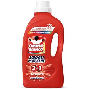Omino Bianco - Detersivo Lavatrice Liquido Scioglimacchie 2in1, 50 Lavaggi, Rimuove Macchie Difficili, Rispetta Bianchi e Colorati, 2000 ml