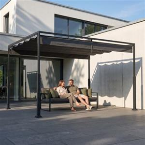 UISEBRT 3 x 4 m Pergola in metallo impermeabile e stabile, resistente all'inverno, gazebo con tetto a lamelle, protezione solare per esterni con tetto scorrevole per giardini e terrazze, nero