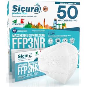 SICURA MASCHERINE CHIRURGICHE 50 Mascherine FFP3 Certificate CE Made in Italy Bianche BFE ≥99% | PFE ≥99%