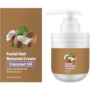 Generico Crema Depilatoria per Viso, 100G Crema Depilatoria per Viso Olio di Cocco, Creme Depilatorie per Visos al Cocco per Donna, Creme Depilatorie Delicate per Visos Olio Coccos, per Tutti Tipi Pelle