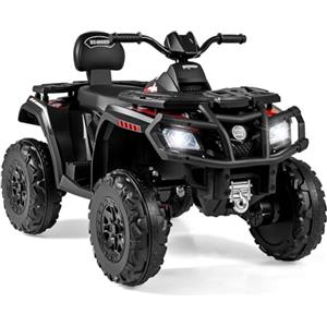 COSTWAY 24V Quad Elettrico per Bambini a 2 Posti, Macchina Elettrica per Bambini 3-8 Anni con 4 Motori, 4 Ruote Antiusura, Luci LED e Musica, Avvio Morbido e 2 Velocità Regolabili, 3-8 km/h (Nero)