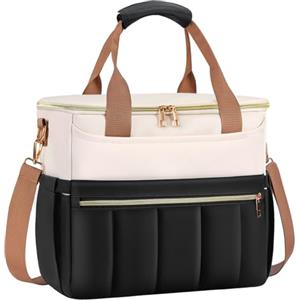 ISEYOU Borsa Termica Porta Pranzo, Apertura Larga Borse Porta Pranzo con 6 Tasche, Grande 14,7L Impermeabile Borsa Frigo con Spallacci Regolabili e Porta Bottiglia per Lavoro, Picnic, Scuola e Viaggi