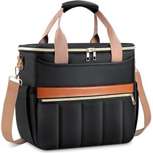 ISEYOU Borsa Termica Porta Pranzo, Apertura Larga Borse Porta Pranzo con 6 Tasche, Grande 14,7L Impermeabile Borsa Frigo con Spallacci Regolabili e Porta Bottiglia per Lavoro, Picnic, Scuola e Viaggi