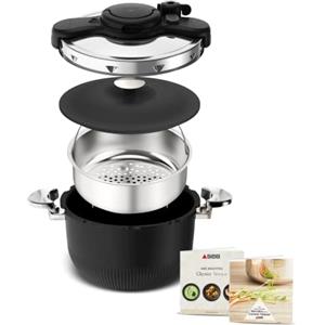 Seb Clipso Tempo 3-in-1 Pentola a pressione 6 L in acciaio inox, apertura semplice, cottura rapida e sicura, manici neri ergonomici, P4810700
