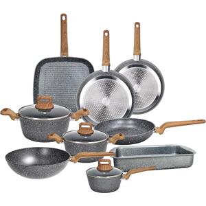Tognana Wild Stone, batteria di pentole e padelle 12 pezzi, alluminio, grigio