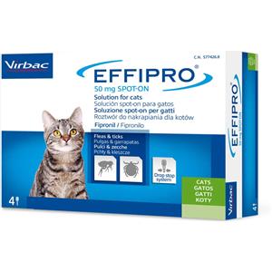 Virbac Effipro Spot-On Gatti 4 pipette peso 2-8 kg - Antiparassitario per gatti - 1° ORDINE? 20% di sconto SU BRAND ESCLUSIVI, codice BZR20