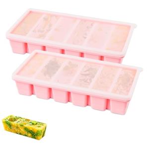 mimzemamz 2 Pezzi Stampo in Silicone per Congelatore,Contenitori per Freezer con 6 Scomparti e Coperchio,Cubetti Ghiaccio Silicone per la Cucina Programmata Congelatore Zuppe,Cubetti Ghiaccio,Brodi,Salse (Rosa)