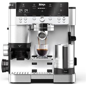 Ninja Luxe Premiere 3 in 1 - Macchina per Caffè, Cappuccino, Latte Macchiato - Macinacaffè, Montalatte - Uso Facile e Guidato, 4 Programmi Automatici - Modello ES601EU, Colore Argento