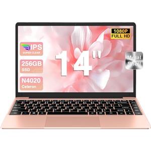 bvate PC Portatile 14 pollici Notebook Win 11 upto 2.8 GHz 256 GB ROM Supporta l'espansione SSD 1TB Celeron N4020 2.4G+5G WiFi 4.2 USB HDMI Tastiera italiana membrana mouse senza fili-Gold