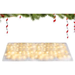 Generico Coperta di Neve Natalizia con Luci LED - Morbida Coperta Nevosa Illuminata per Villaggio di Natale,Tappetino Piegehevole 8 modalità Luce Finto Tovagliolo per Pavimento Parete Inverno Festivo