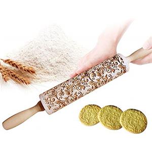 shewt Rolling Pin per Biscotti e Pizza Utensile da Cucina in Rilievo di Legno Inciso a Forma di mattarello Inciso di Natale,Goffratura Mattarello, Mattarello di Pane, Mattarello di Pasta
