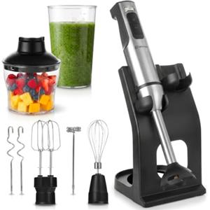 LEHMANN Set Frullatore a Immersione Multifunzione 6 in 1 con Supporto, 2000 Watt, 12 Velocità e Turbo, 7 Accessori, Bicchiere 800 ml e Tritatutto 600 ml, Display con Velocità visibile, senza BPA