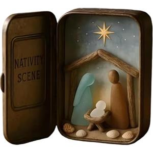 Generico Presepe Vetros Marino, Presepi Fatti Mano Vetros Marino Incastonati Scatola Latta, Mini Figure Presepe Ornamenti Natalizi Tavolo, Novità Presepi Cristiani Vetr-o Marinos, Per Decorazioni Natalizie