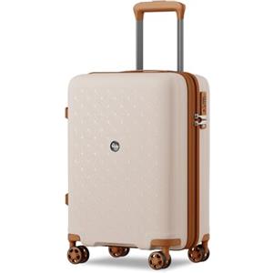 KONO Valigia Cabina in PP Rigida 53,5 cm - Trolley a Mano Espandibile con 4 Ruote Silenziose TPE, Portabicchieri e Serratura TSA (20", Beige/marrone)