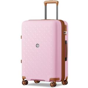 KONO Valigia Media in PP Rigida 65 cm - Trolley 20 kg Leggero Espandibile con Ruote 360° TPE, Portabicchieri Integrato e Serratura TSA (24", Rosa)