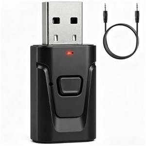 SEASJHBAY Adattatore Bluetooth USB 5.0 2 in 1 (trasmettitore e ricevitore) - Audio stereo wireless con jack da 3,5 mm - Nessuna latenza - per TV, PC, auto, altoparlanti, cuffie - Plug & Play