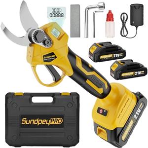 SundpeyPRO Forbici Potatura Elettriche, Max 30mm Forbice da Potatura Senza Fili con 2 Batterie, Motore Brushless, Display LCD, Cassetta Portatile, Cesoie a Batteria per Giardino Frutteto Rami d'Albero