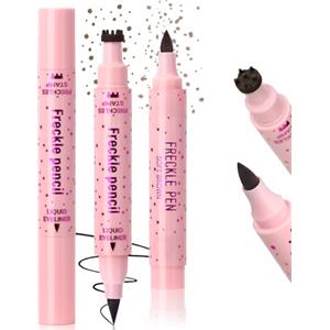 Noerrors Pennarello a forma di lentiggini 2 in 1 per lentiggini naturali realistici 2 in 1 con lentiggini, eyeliner, Soft Dot Spot Pen, trucco baciato al sole, marrone medio e marrone chiaro