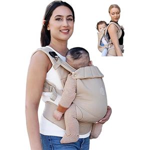 Grownsy Marsupio Neonato Ergonomico(3-20 kg, 3-24 mesi), Fibbia a Sgancio Rapido a un Tocco, Facile da Indossare, Poggiatesta, Leggero, Confortevole e Regolabile(Kaki)