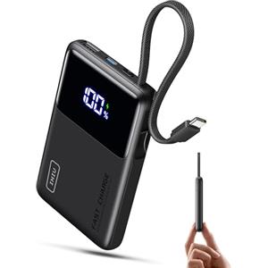 INIU 45W Power Bank, 10000mAh Ricarica Rapida Powerbank con Cavo USB C Integrati, USB C In&Out PD3.0 QC4.0 Caricatore Portatile per iPhone 17 16 15 14 13 Pro Xiaomi Samsung Huawei iPad Pro etc