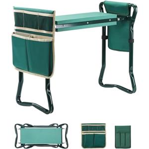 Ohuhu Inginocchiatoio da Giardino e Sedile 2-in-1, Giardino Inginocchiato Robusto Sedia e Panca da Giardino Pieghevole con 2 Taglia Larga Tasca Degli Attrezzi e Confortevole EVA in Ginocchio Pad