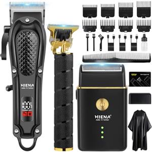 HIENA PRO Tagliacapelli Uomo Professionale, Macchinetta per Capelli Senza Fili, Regolabarba, Rasoio a Lamina, Kit Completo per Rasatura e Taglio di Capelli Elettrico