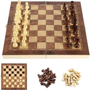 Zoutpy Scacchiera pieghevole in legno portatile 3 in 1, per bambini e adulti (39 x 39 cm)