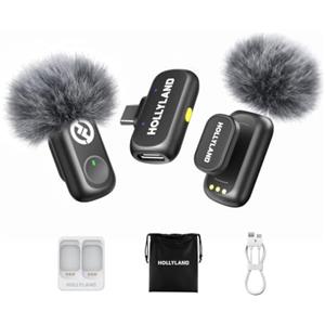 Hollyland LARK A1 Mini Duo - Mini microfono wireless per iPhone 15/16 e Android (2 TX + RX USB-C), microfono magnetico per YouTube, TikTok, podcast, vlogging (Nero, Senza Custodia di Ricarica)