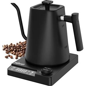 Hojocojo Bollitore elettrico a collo d'oca con display LCD, bollitore per acqua calda con controllo della temperatura in tempo reale e temperatura regolabile da 40 a 100 ℃,1200 W, 1 L, acciaio inox,nero