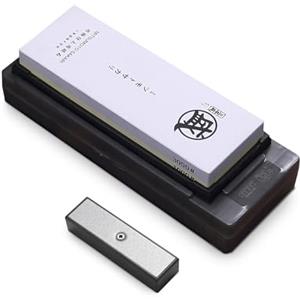 MITSUMOTO SAKARI Pietra per Affilare in Giappone, Grana 1000/3000, Pietra per Affilare Professionale da Cucina, con Base Antiscivolo in Gomma TPR Affilacoltelli