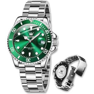 Raitown Orologi Uomo in Acciaio Inossidabile, 41mm di Diametro con Lancette Luminose e Calendario, Movimento a Quartzo, Impermeabile 3ATM, Classico Orologio da Uomo (Verde)