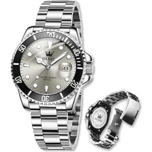 Raitown Orologi Uomo in Acciaio Inossidabile, 41mm di Diametro con Lancette Luminose e Calendario, Movimento a Quartzo, Impermeabile 3ATM, Classico Orologio da Uomo (Grigio)