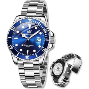 Raitown Orologi Uomo in Acciaio Inossidabile, 41mm di Diametro con Lancette Luminose e Calendario, Movimento a Quartzo, Impermeabile 3ATM, Classico Orologio da Uomo (Blu)