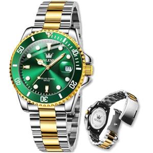 Raitown Orologi Uomo in Acciaio Inossidabile, 41mm di Diametro con Lancette Luminose e Calendario, Movimento a Quartzo, Impermeabile 3ATM, Classico Orologio da Uomo (Verde)