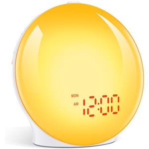 Cadrim Lampade di Sveglia, FM Radio Sveglia Orologio Dual Allarme,7 Colori,8 Tipo Suonerie,Funzione Snooze,Simulazione Alba/Tramonto,Luce Regolabile con Caricatore