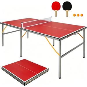 GYMFLEX Tavolo da ping pong professionale, pieghevole, mobile, per interni ed esterni, dimensioni regolate, modalità di riproduzione singola per competizioni di allenamento in famiglia (rosso)