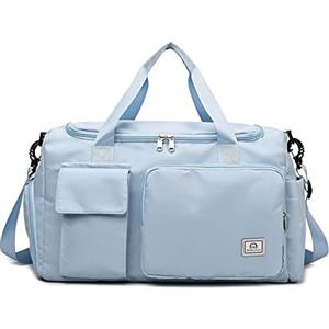Hixingo Borsa Palestra con Scomparto per Scarpe, 35L Borsone Viaggio Borse Piscina Sportiva Duffel Bag per Uomo Donna Pieghevole Borsa a Tracolla Campeggio Fitness Sport (Azzurro,35L)