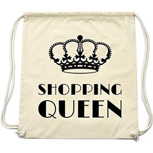 PREMYO Borsa da Palestra Sacca Zaino Sportiva con Scritta Stampa Shopping Queen Borsone Zainetto Chiusura a Cordoni Gym Bag Tela Cotone Naturale