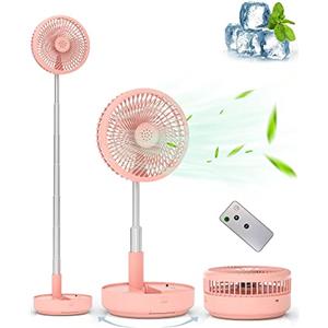 Primevolve Ventilatore oscillante portatile da terra, ricaricabile a batteria, ventilatore USB da tavolo da tavolo con telecomando, ventilatore da camera da letto, campeggio, viaggi, rosa, 19,6 cm